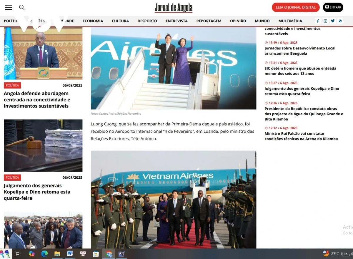 Angolan media highlights State visit of Vietnamese President Luong Cuong